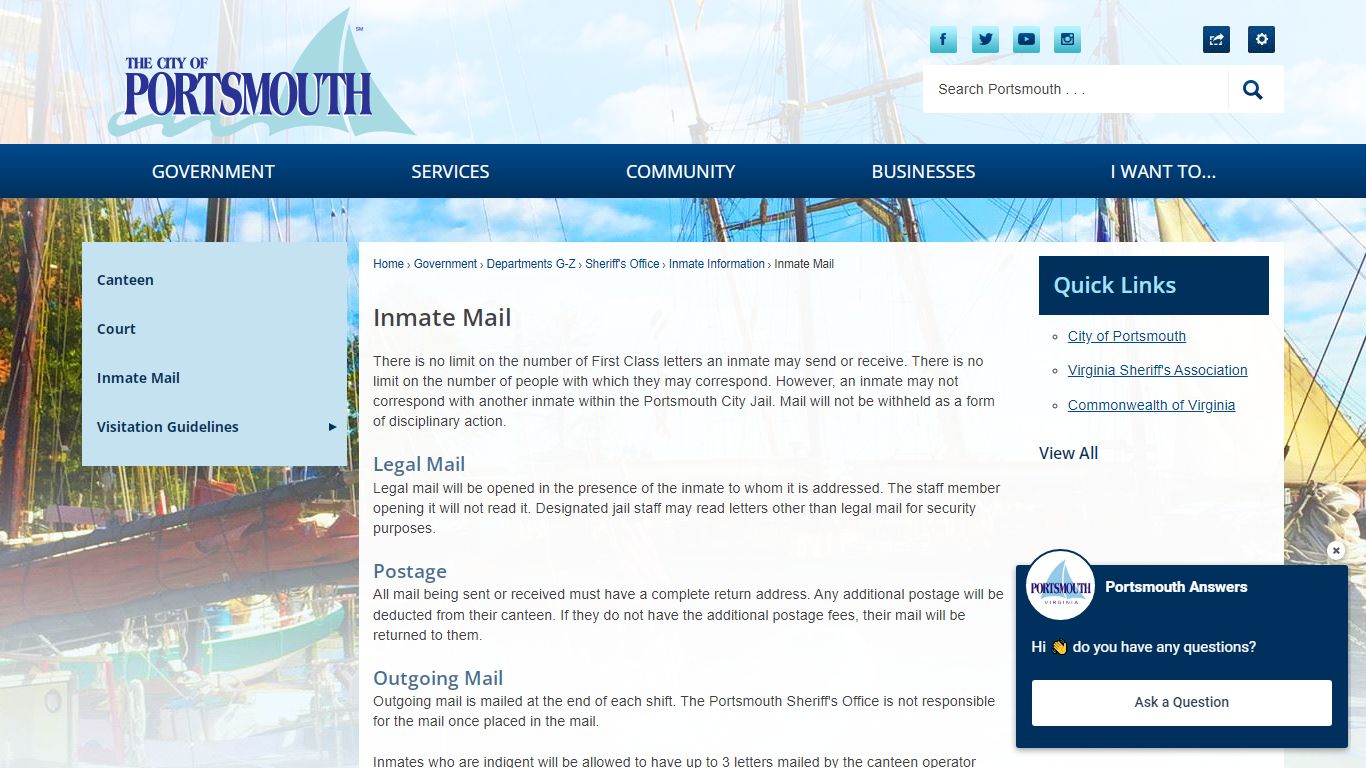 Inmate Mail | Portsmouth, VA