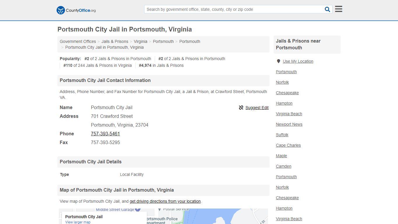 Portsmouth City Jail - Portsmouth, VA (Address, Phone, and Fax)