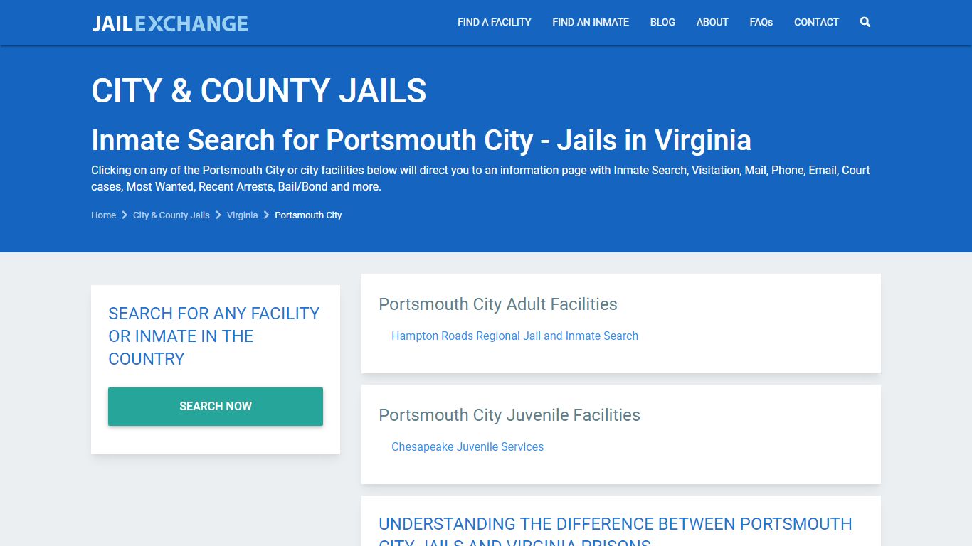 Inmate Search for Portsmouth City | Jails in Virginia - JAIL EXCHANGE